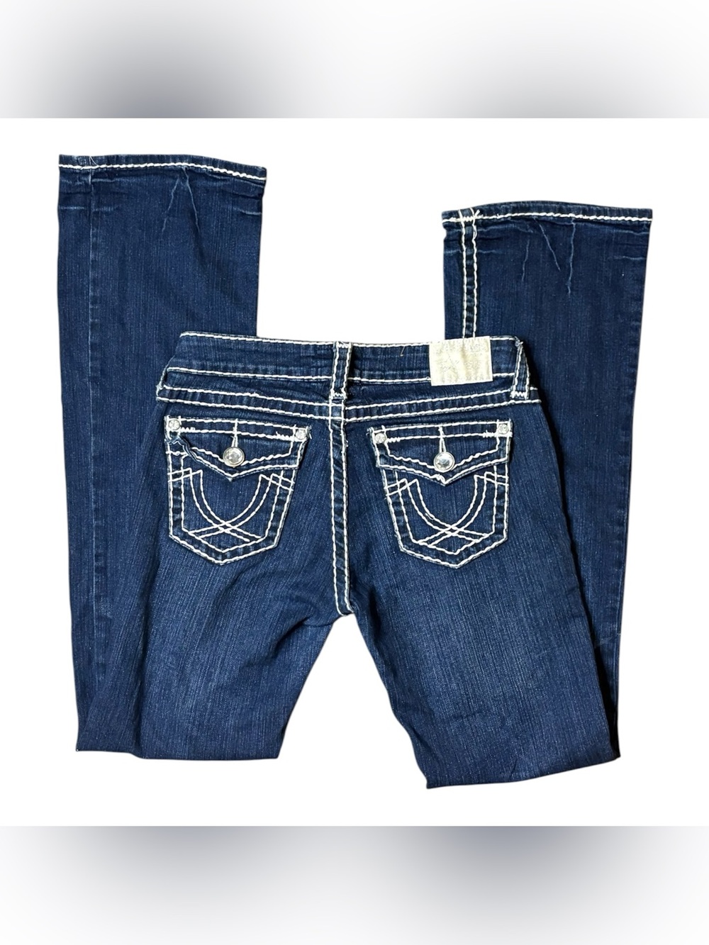 Women’s Dark Blue Embroidered Pocket Jeans LA IDOL low rise Y2K jeans